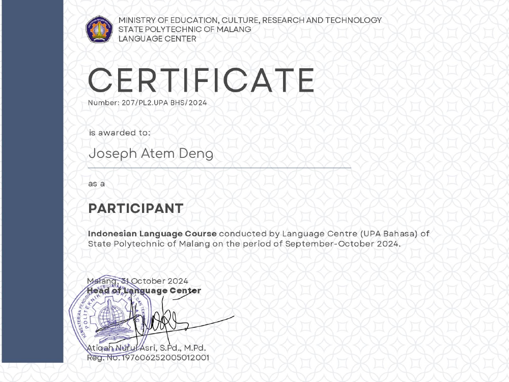 Preview of the Indonesian language certificate