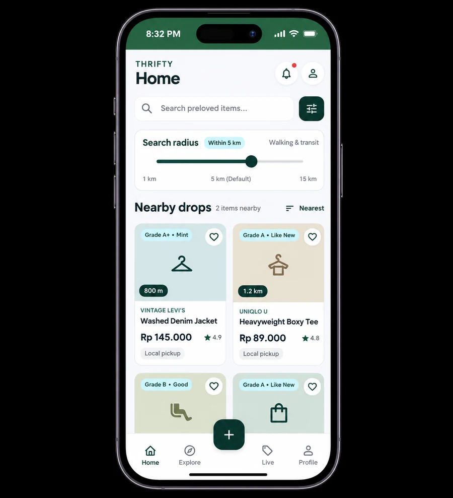 Thrifty mobile marketplace home screen